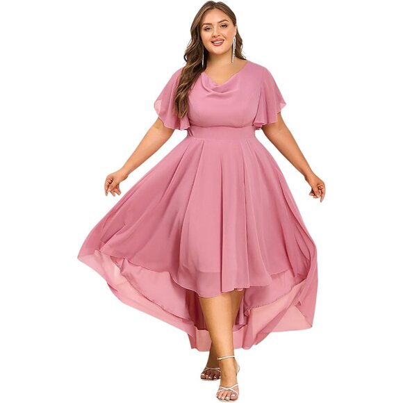 Plus Size Prom Dress Chiffon High Low Bridesmaid Formal Summer Wedding - Picture 1 of 8